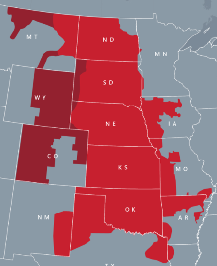 Gray map of project states highlighted in red